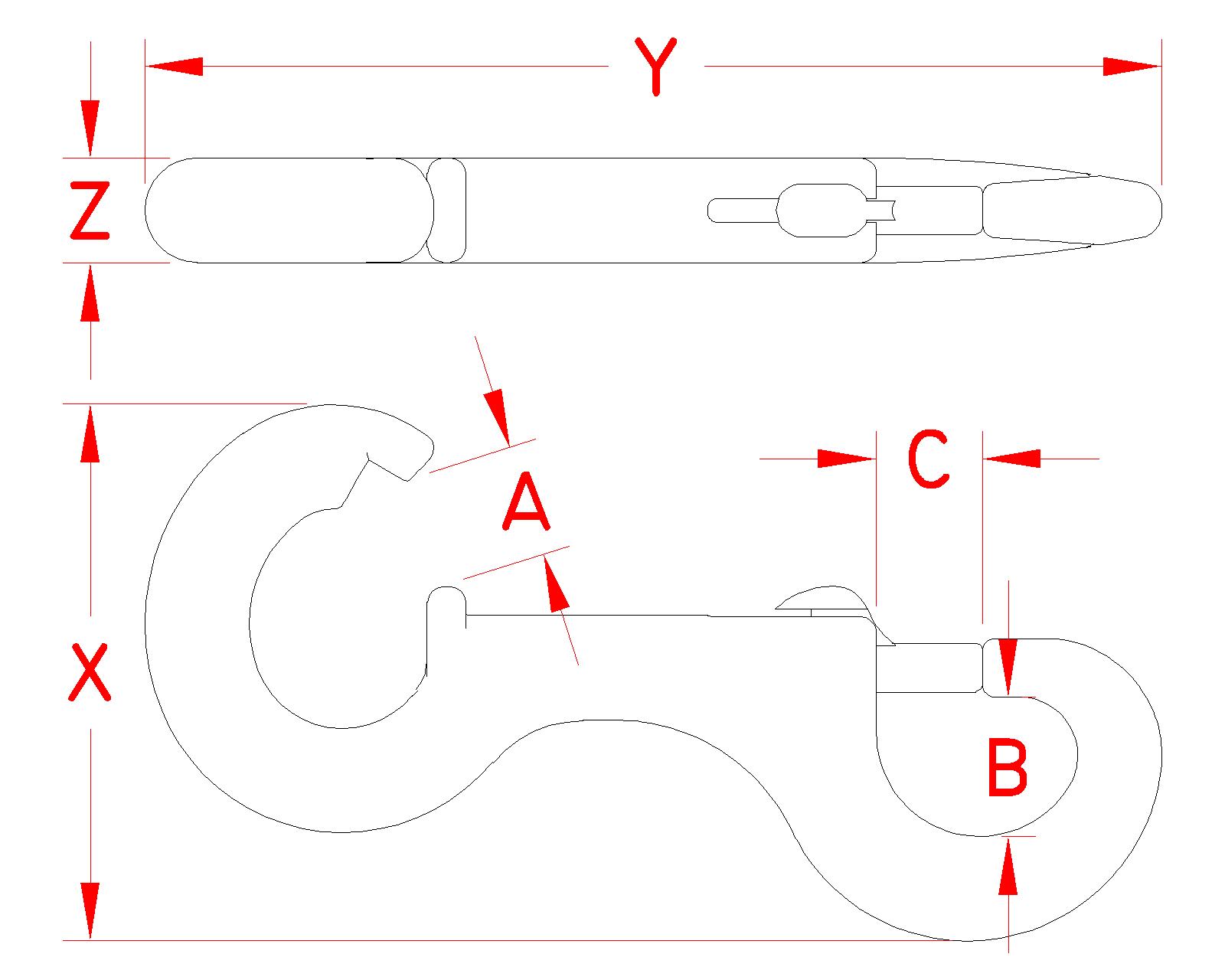 Stainless Steel US Navy Bolt Snap, S0177-USN6, Line Drawing